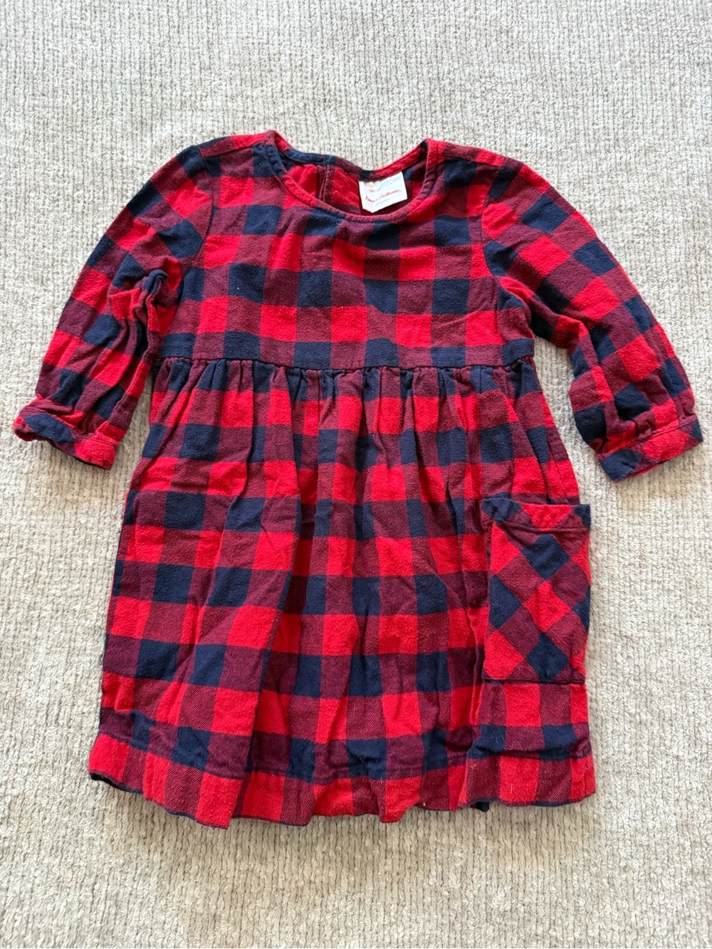 Hanna Andersson Red Black Buffalo Plaid Dress Girls Size 4 Cotton